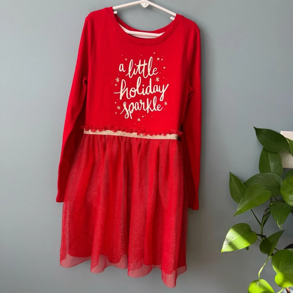 Cat and Jack Girls Red Shimmer Holiday Sparkle Tutu Christmas Dress. Medium